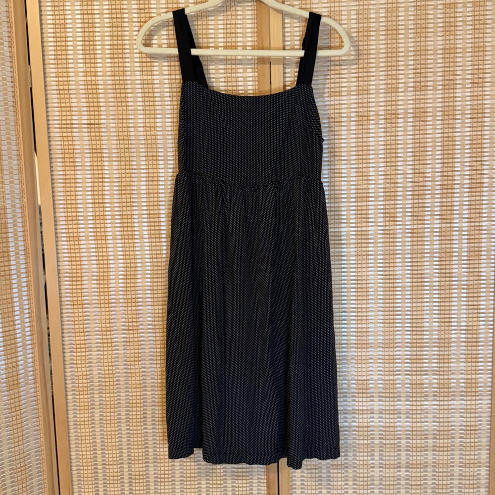 Volcom Polka Dot Sundress Black White Smocked Back Square Neck Viscose M Western